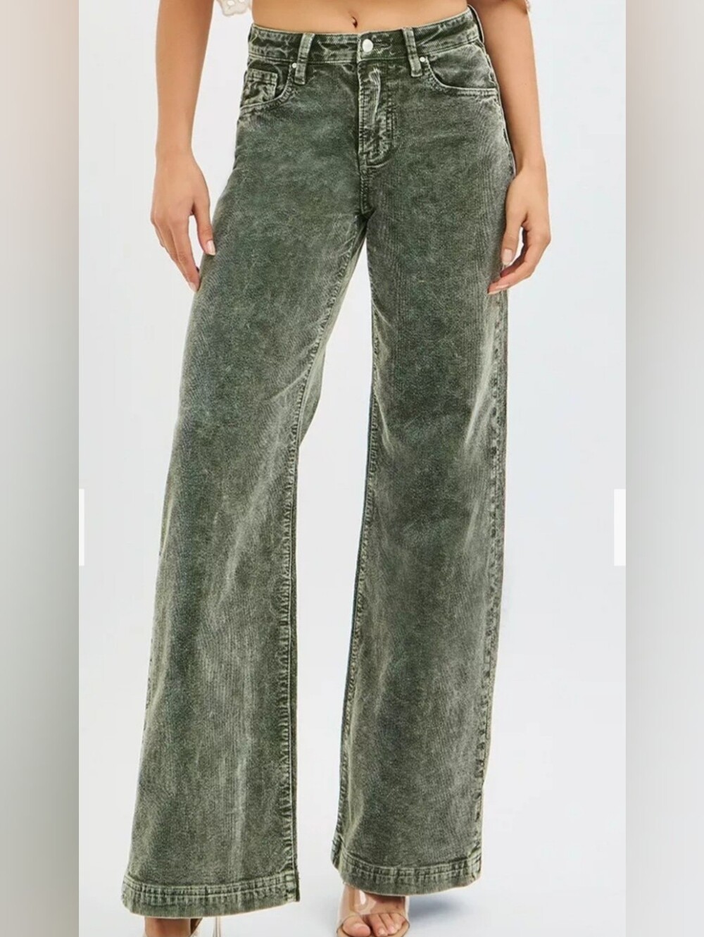 Women's washed grenn Corduroy Bootcut Pants